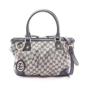 Gucci Sukey GG Canvas Handbag Leather Beige Navy Blue